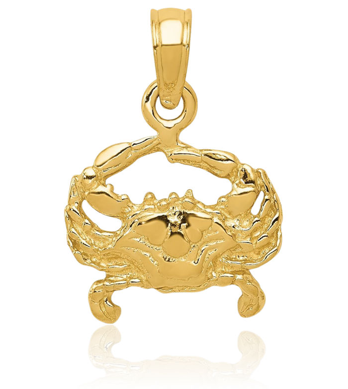 14K Solid Yellow Gold Crab Claw Necklace Chain Pendant Charm