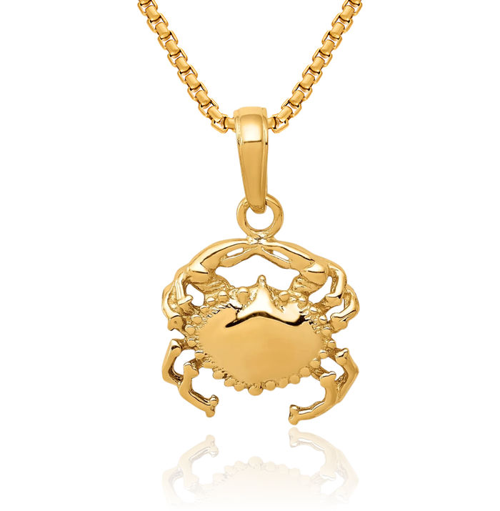14K Solid Yellow Gold Crab Claw Necklace Chain Pendant Charm