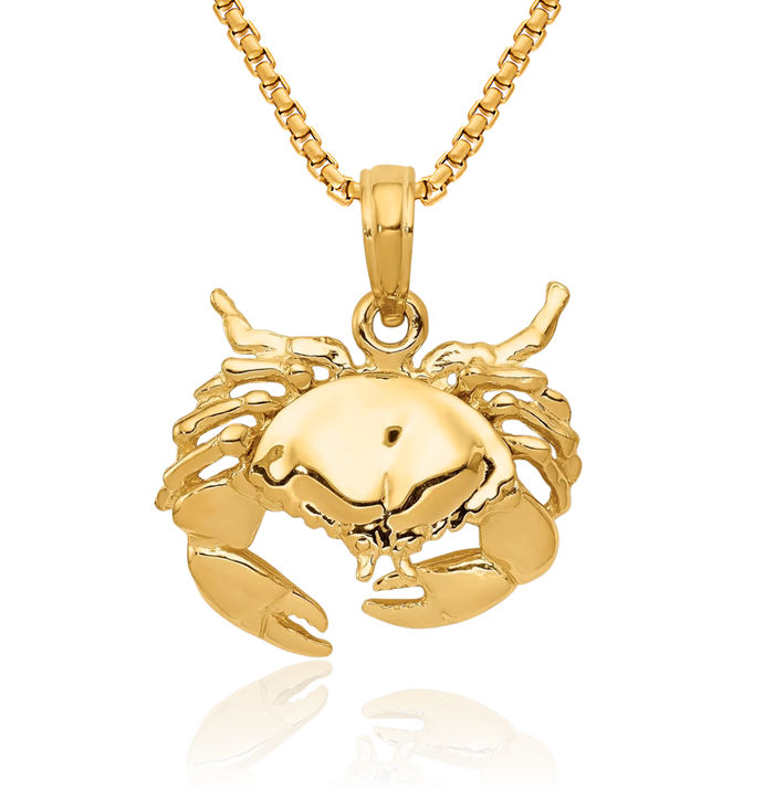 14K Solid Yellow Gold Crab Claw Necklace Chain Pendant Charm