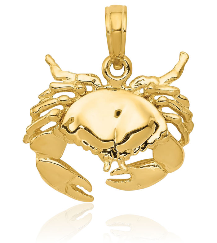 14K Solid Yellow Gold Crab Claw Necklace Chain Pendant Charm
