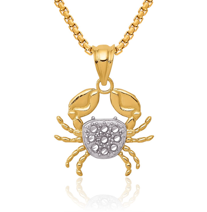 14K Solid Yellow Gold Crab Claw Necklace Chain Pendant Charm