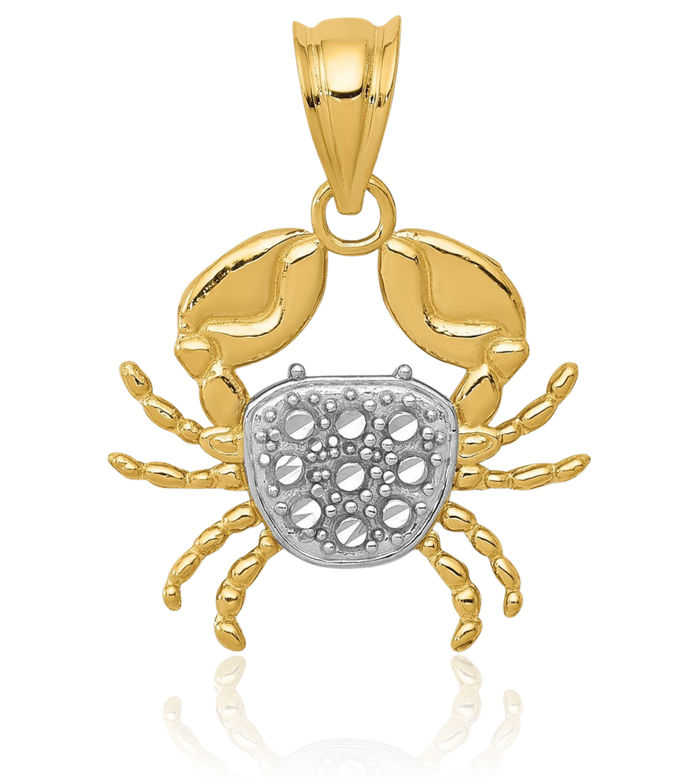 14K Solid Yellow Gold Crab Claw Necklace Chain Pendant Charm