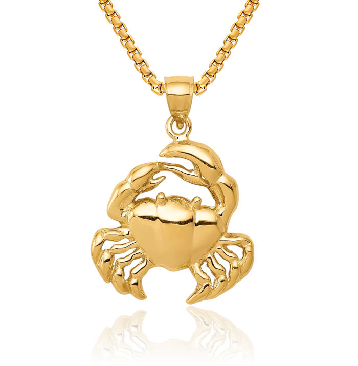 14K Solid Yellow Gold Crab Claw Necklace Chain Pendant Charm