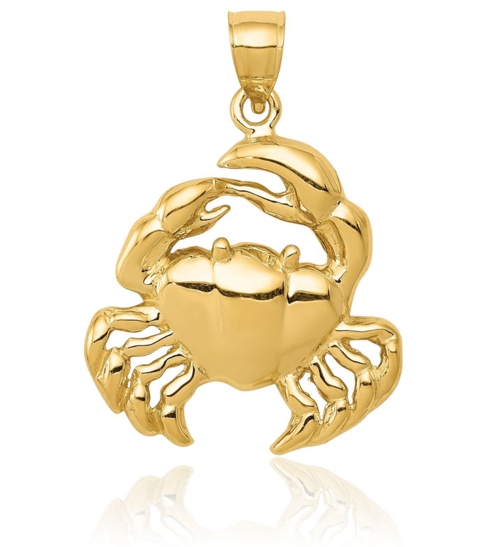 14K Solid Yellow Gold Crab Claw Necklace Chain Pendant Charm