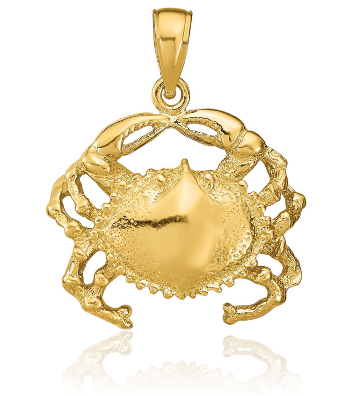 14K Solid Yellow Gold Crab Claw Necklace Chain Pendant Charm