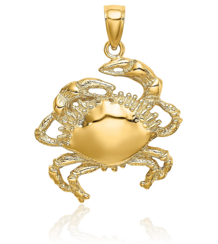 14K Solid Yellow Gold Crab Claw Necklace Chain Pendant Charm