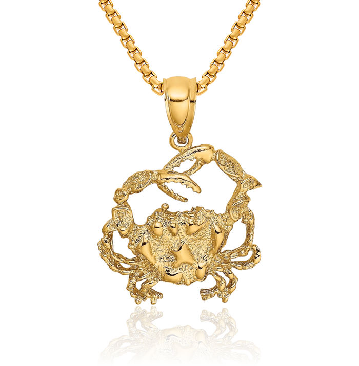 14K Solid Yellow Gold Crab Claw Necklace Chain Pendant Charm