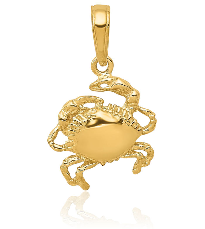 14K Solid Yellow Gold Crab Claw Necklace Chain Pendant Charm