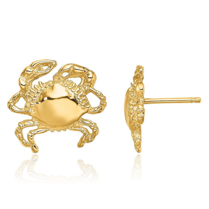 14K Solid Yellow Gold Crab Claw Stud Earrings