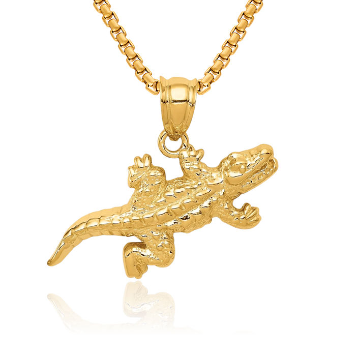 14K Solid Yellow Gold Crocodile Necklace Chain Pendant Charm