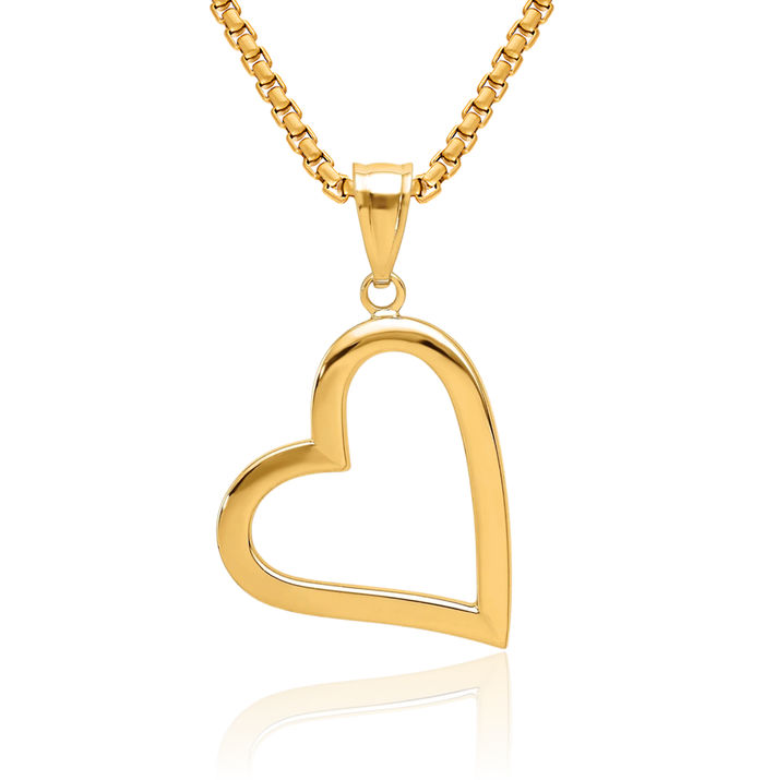 14K Solid Yellow Gold Crooked Heart Necklace Love Pendant Charm