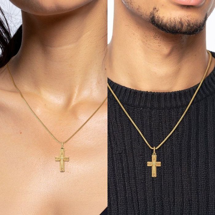 14K Solid Yellow Gold Holy Cross Ash Holder Cremation Necklace Memorial Charm Urn Pendant