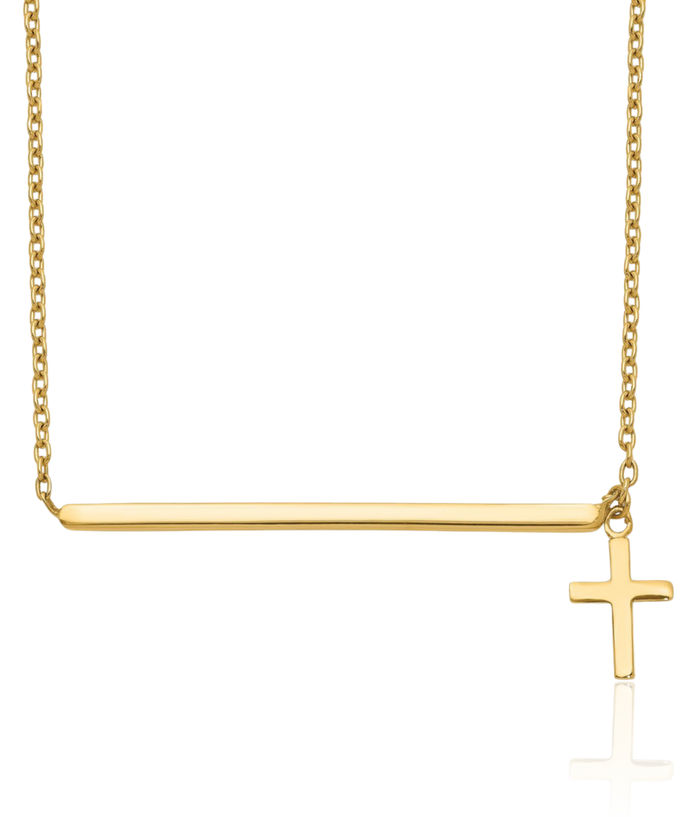 14K Solid Yellow Gold Holy Cross Necklace Chain