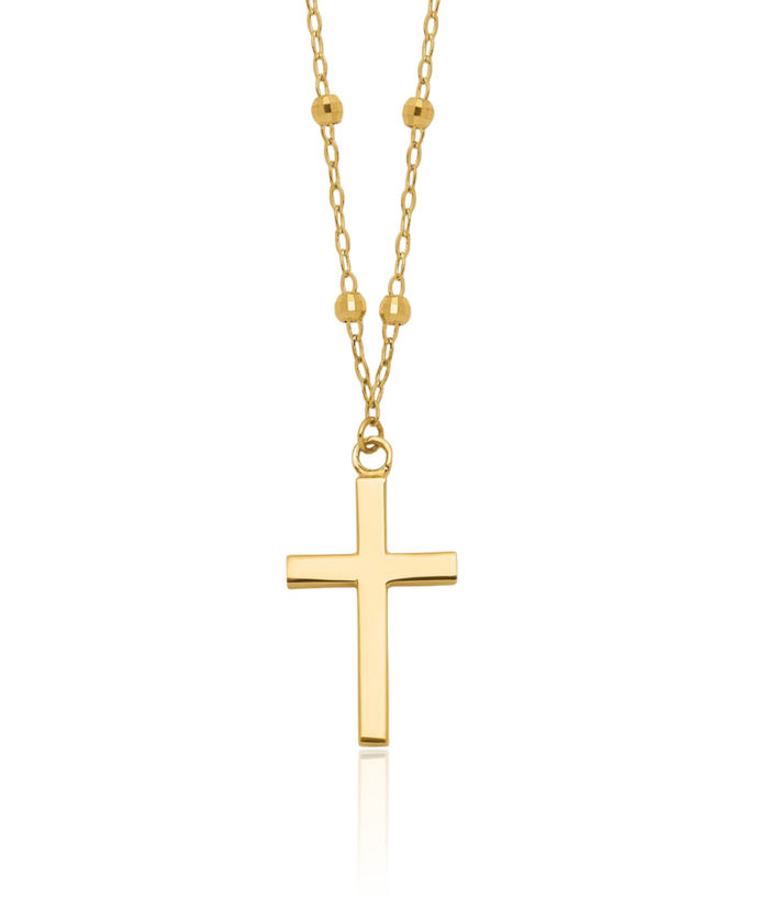 14K Solid Yellow Gold Holy Cross Necklace Chain