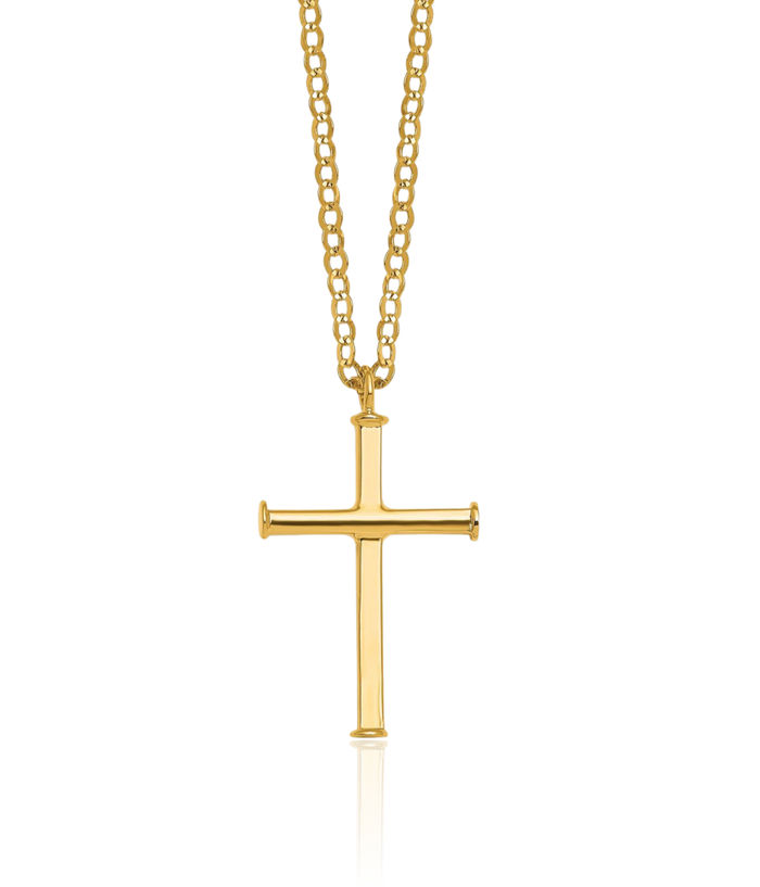 14K Solid Yellow Gold Latin Mexican Holy Cross Necklace Chain