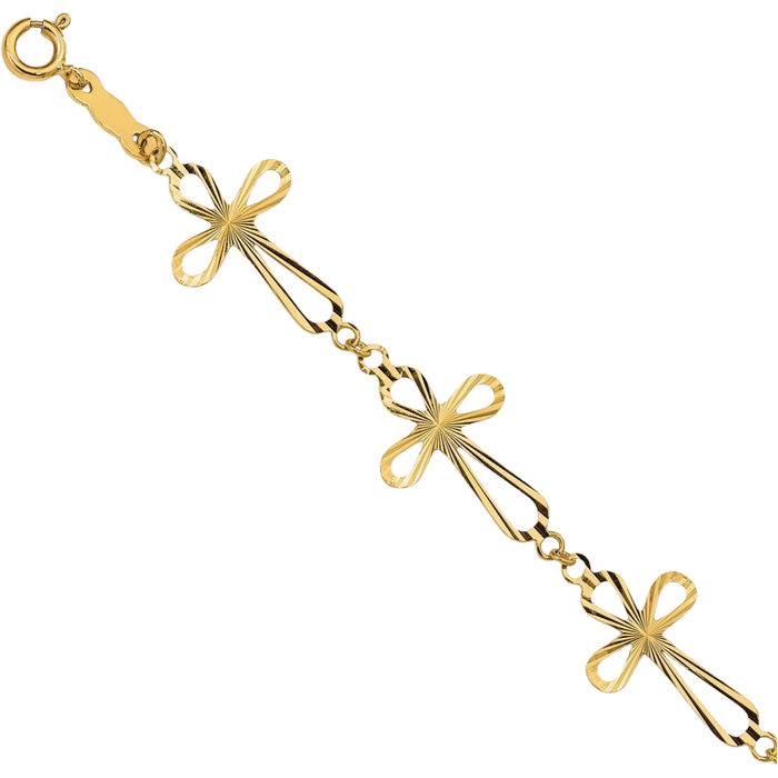 14K Solid Yellow Gold Holy Cross Chain Charm Bracelet