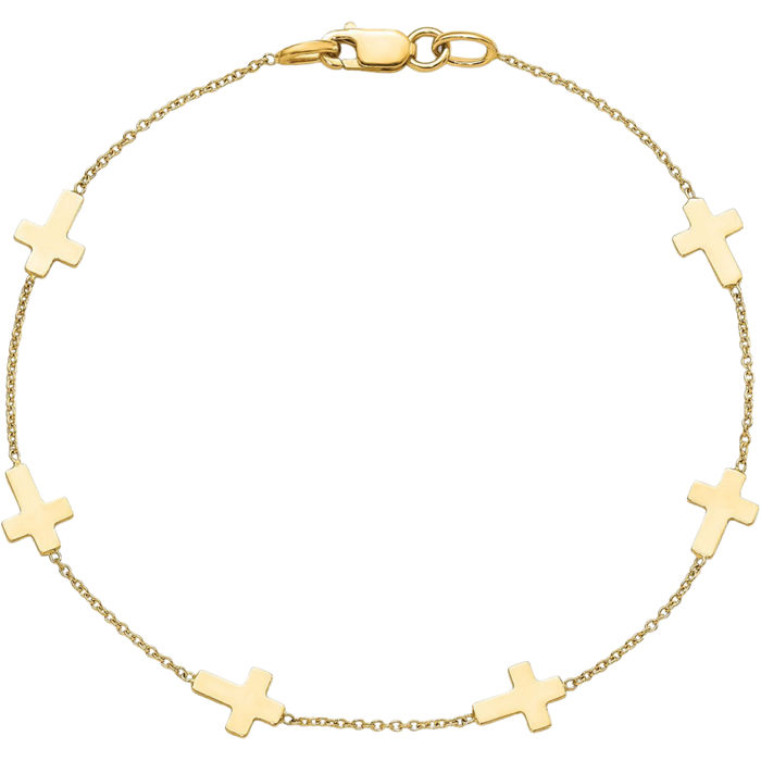14K Solid Yellow Gold Holy Cross Chain Charm Bracelet