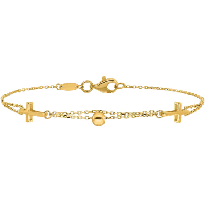 14K Solid Yellow Gold Holy Cross Chain Charm Bracelet
