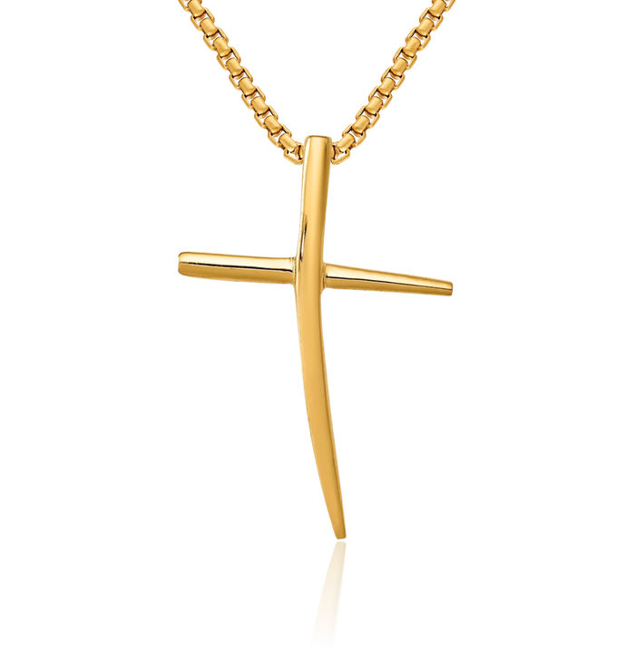 14K Solid Yellow Gold Holy Cross Floating Chain Slide Pendant Necklace Religious Jesus Christ Charm