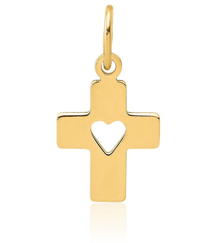 14K Solid Yellow Gold Holy Cross Heart Necklace Religious Chain Pendant Jesus Christ Charm