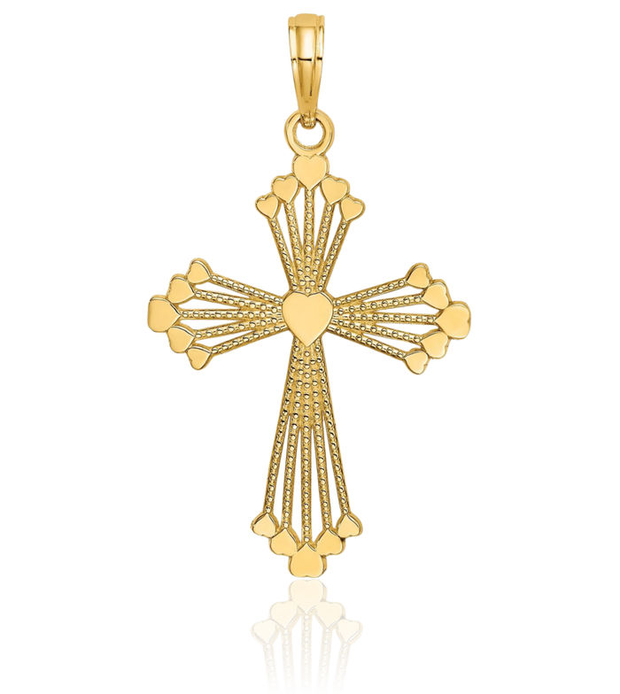 14K Solid Yellow Gold Holy Cross Heart Necklace Religious Chain Pendant Jesus Christ Charm