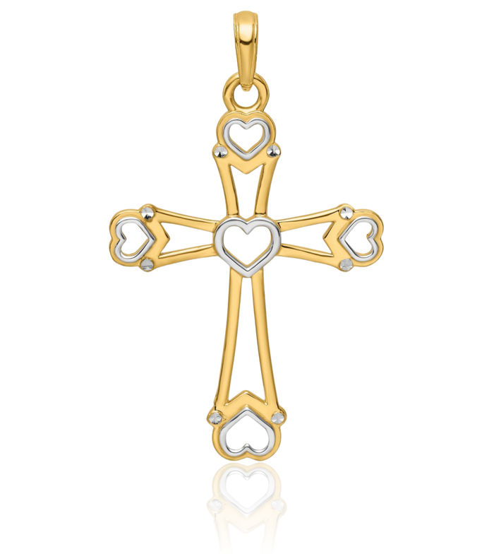 14K Solid Yellow Gold Holy Cross Heart Necklace Religious Chain Pendant Jesus Christ Charm