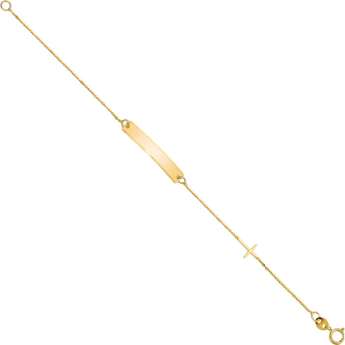14K Solid Yellow Gold Cross Name Bar Identification ID Bracelet
