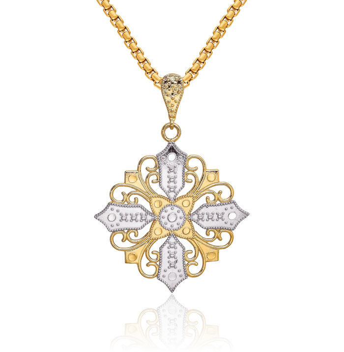 14K Solid Yellow Gold Cross Medallion Necklace Religious Chain Pendant Jesus Christ Charm