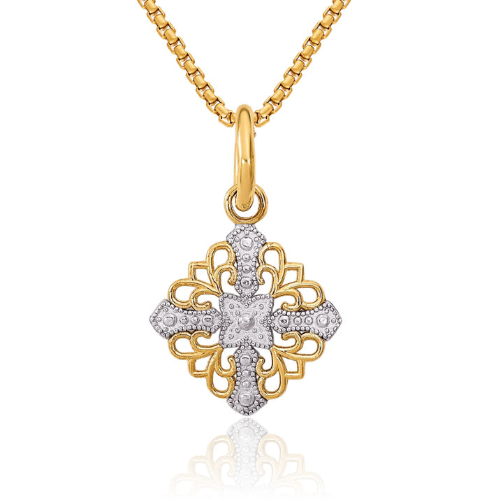 14K Solid Yellow Gold Cross Medallion Necklace Religious Chain Pendant Jesus Christ Charm