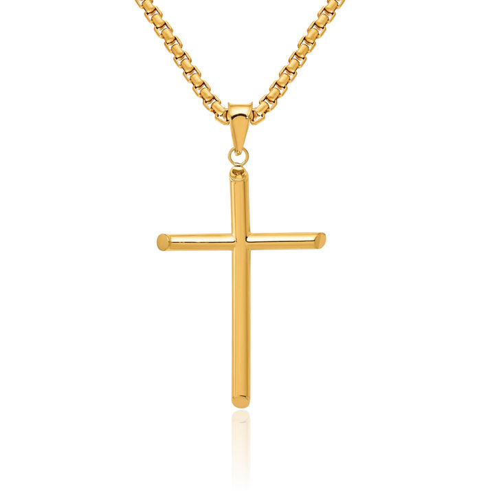 14K Solid Yellow Gold Latin Mexican Holy Cross Necklace Religious Chain Pendant Jesus Christ Charm