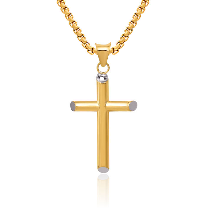 14K Solid Yellow Gold Latin Mexican Holy Cross Necklace Religious Chain Pendant Jesus Christ Charm