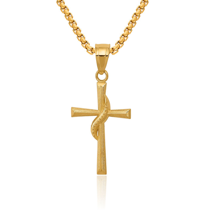 14K Solid Yellow Gold Holy Cross Necklace Religious Chain Pendant Jesus Christ Charm