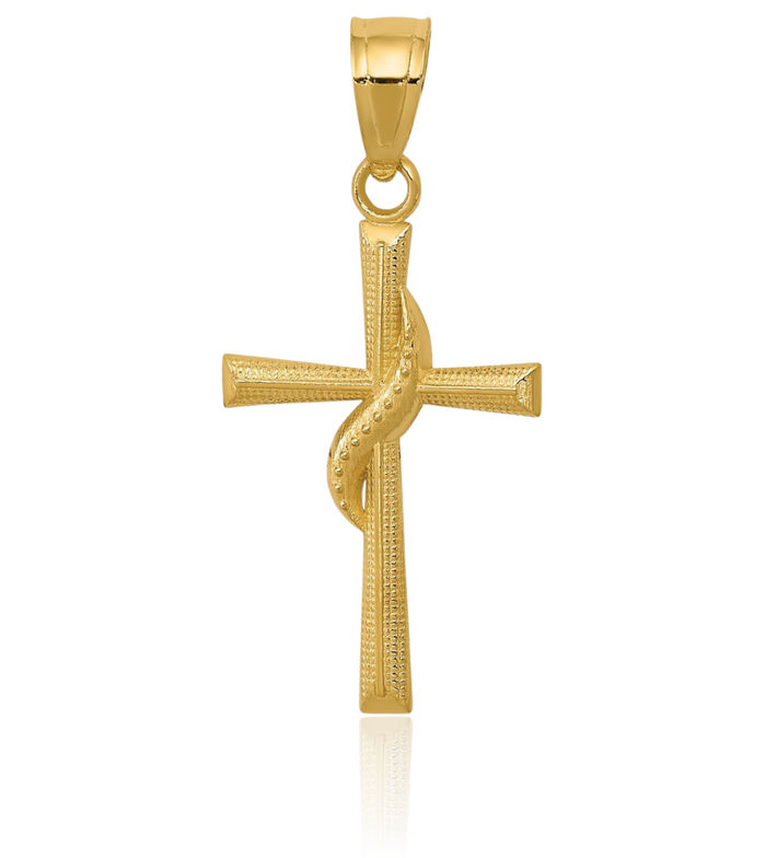 14K Solid Yellow Gold Holy Cross Necklace Religious Chain Pendant Jesus Christ Charm