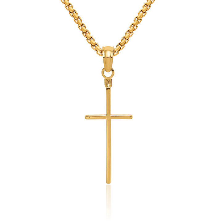 14K Solid Yellow Gold Latin Mexican Holy Cross Necklace Religious Chain Pendant Jesus Christ Charm