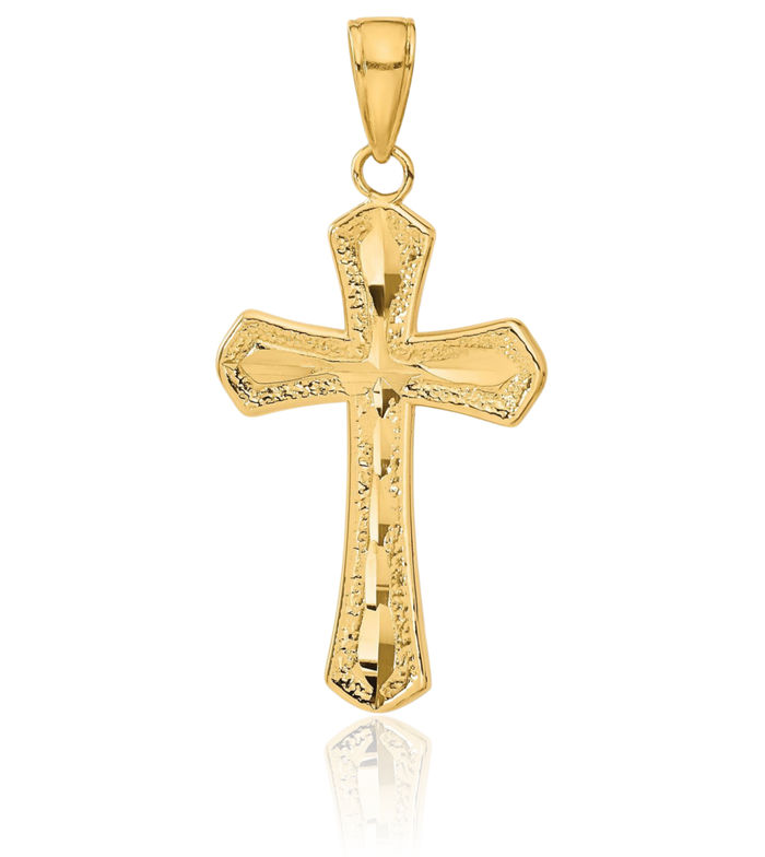 14K Solid Yellow Gold Holy Cross Necklace Religious Chain Pendant Jesus Christ Charm