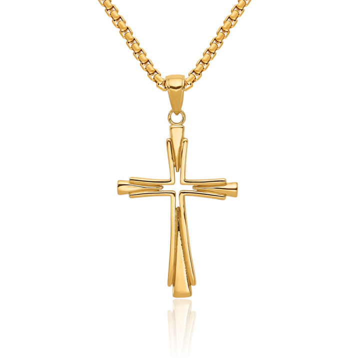 14K Solid Yellow Gold Latin Mexican Holy Cross Necklace Religious Chain Pendant Jesus Christ Charm