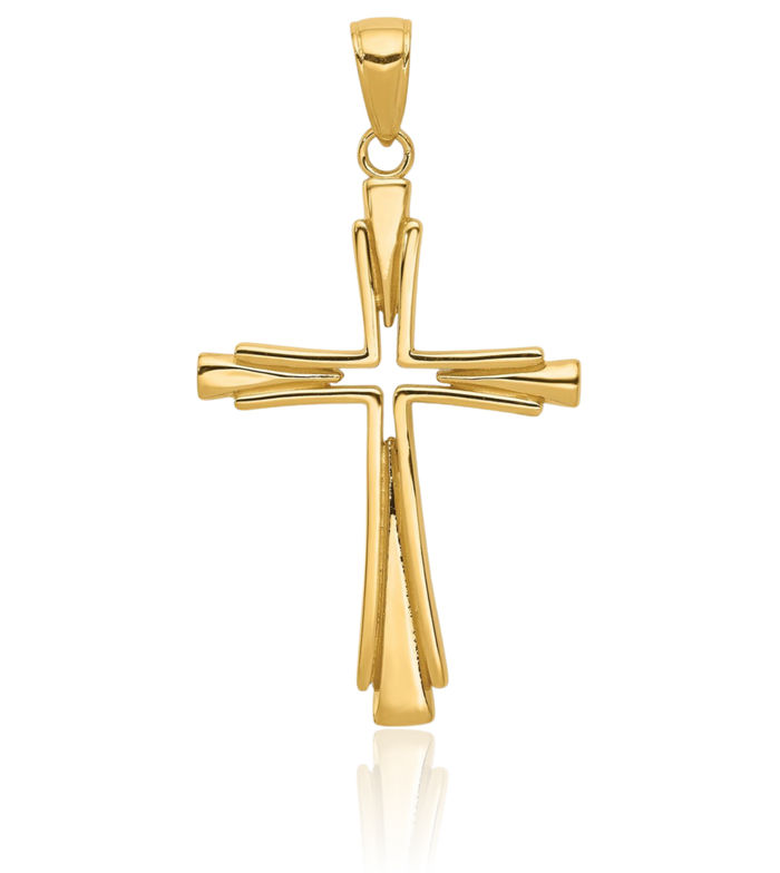 14K Solid Yellow Gold Latin Mexican Holy Cross Necklace Religious Chain Pendant Jesus Christ Charm