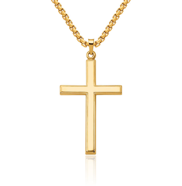 14K Solid Yellow Gold Latin Mexican Holy Cross Necklace Religious Chain Pendant Jesus Christ Charm