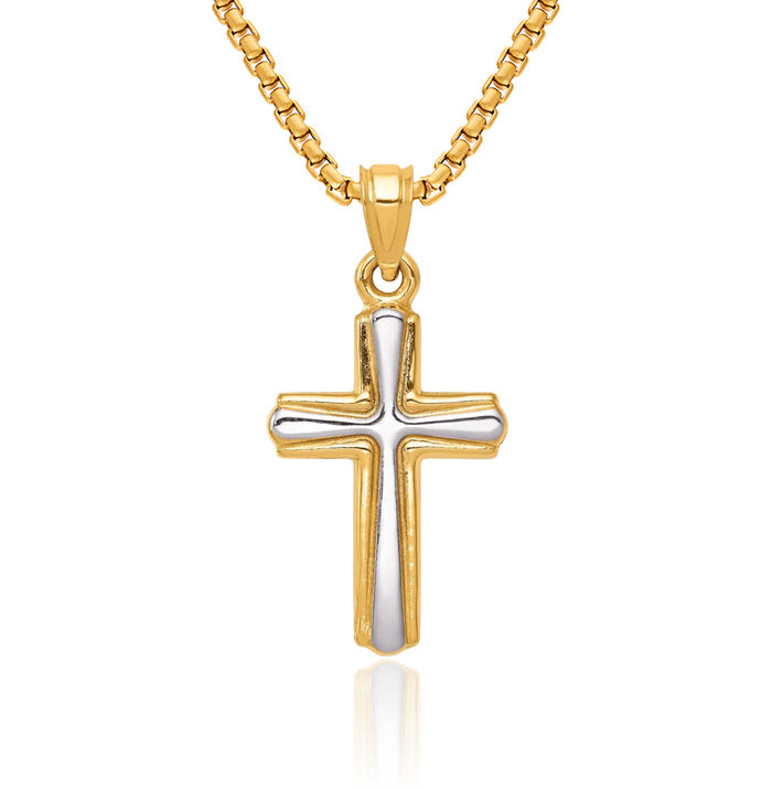 14K Solid Yellow Gold Latin Mexican Holy Cross Necklace Religious Chain Pendant Jesus Christ Charm