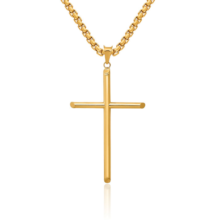 14K Solid Yellow Gold Latin Mexican Holy Cross Necklace Religious Chain Pendant Jesus Christ Charm