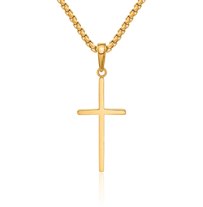 14K Solid Yellow Gold Latin Mexican Holy Cross Necklace Religious Chain Pendant Jesus Christ Charm