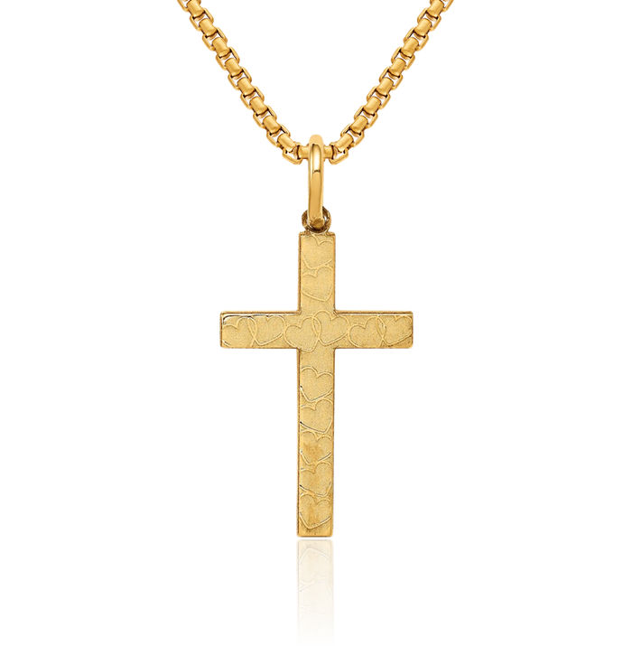 14K Solid Yellow Gold Latin Mexican Holy Cross Necklace Religious Chain Pendant Jesus Christ Charm