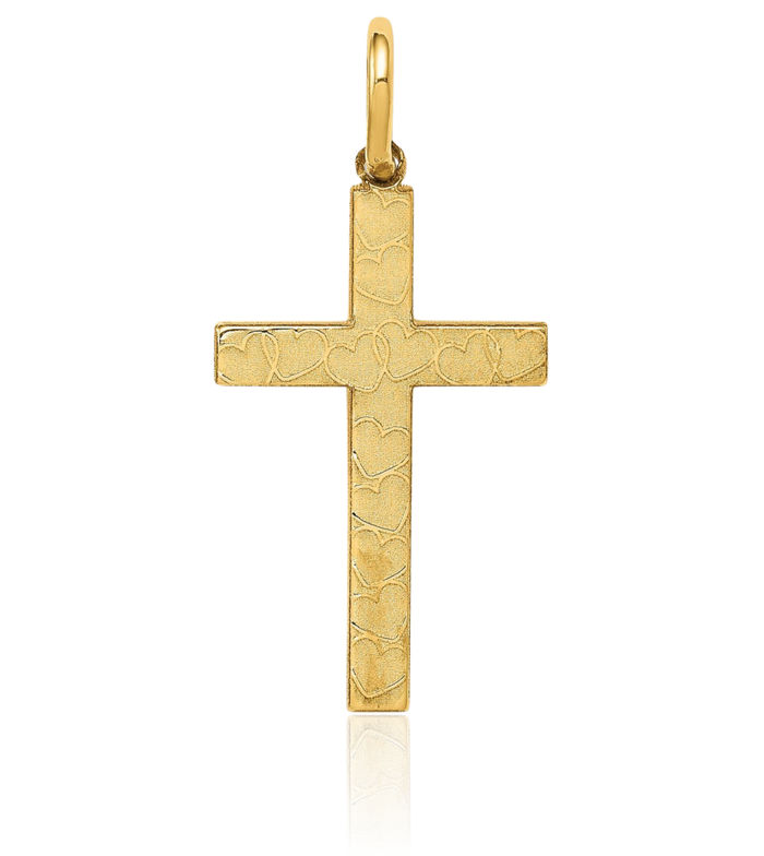 14K Solid Yellow Gold Latin Mexican Holy Cross Necklace Religious Chain Pendant Jesus Christ Charm