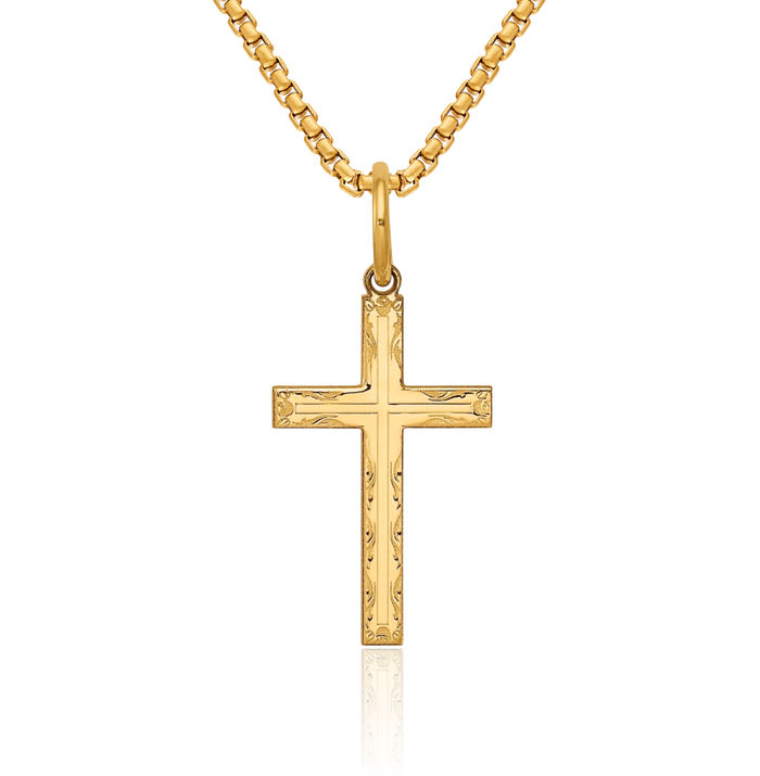 14K Solid Yellow Gold Latin Mexican Holy Cross Necklace Religious Chain Pendant Jesus Christ Charm