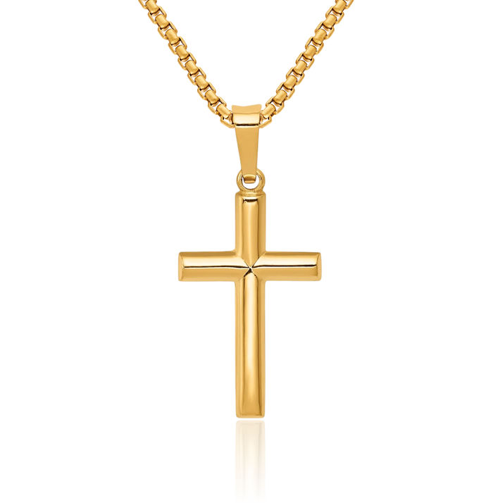 14K Solid Yellow Gold Latin Mexican Holy Cross Necklace Religious Chain Pendant Jesus Christ Charm