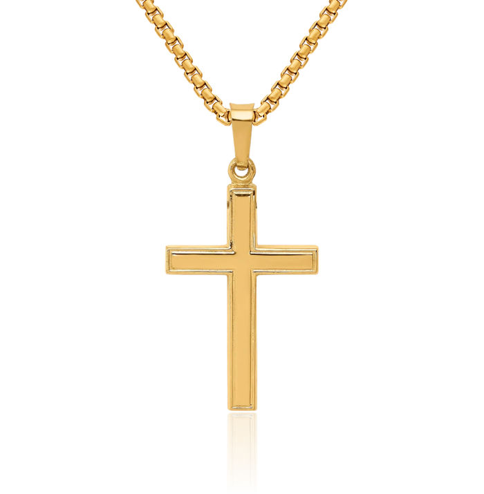 14K Solid Yellow Gold Latin Mexican Holy Cross Necklace Religious Chain Pendant Jesus Christ Charm