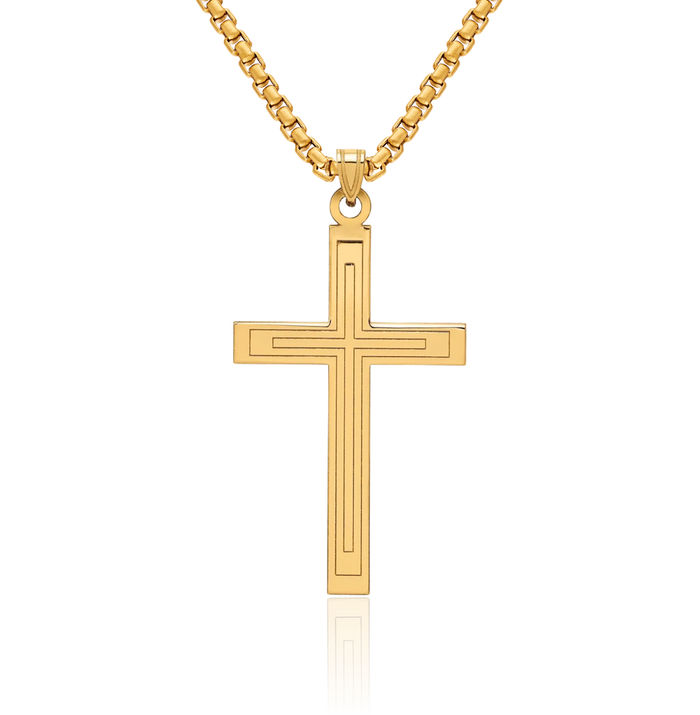 14K Solid Yellow Gold Latin Mexican Holy Cross Necklace Religious Chain Pendant Jesus Christ Charm