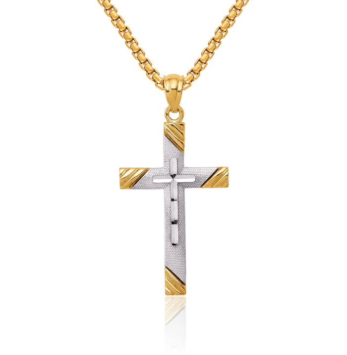 14K Solid Yellow Gold Latin Mexican Holy Cross Necklace Religious Chain Pendant Jesus Christ Charm