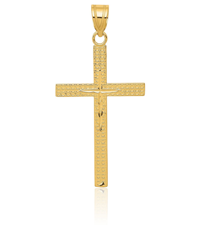 14K Solid Yellow Gold Latin Mexican Holy Cross Necklace Religious Chain Pendant Jesus Christ Christian Charm