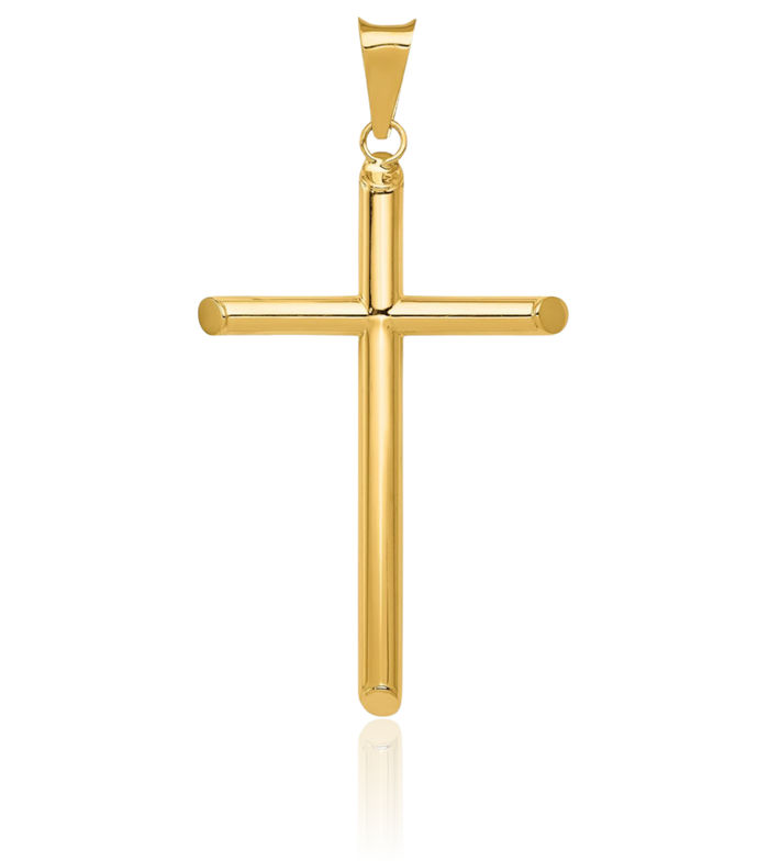 14K Solid Yellow Gold Tube Latin Mexican Holy Cross Necklace Religious Chain Pendant Jesus Christ Charm